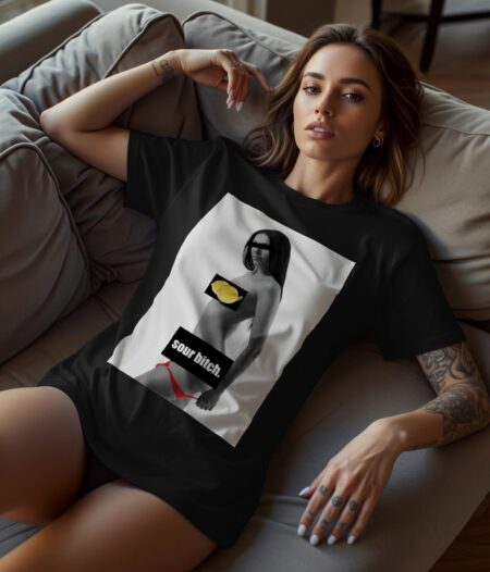 Tricou Bumbac, Damă, Negru, Imprimeu frontal, Sour btch