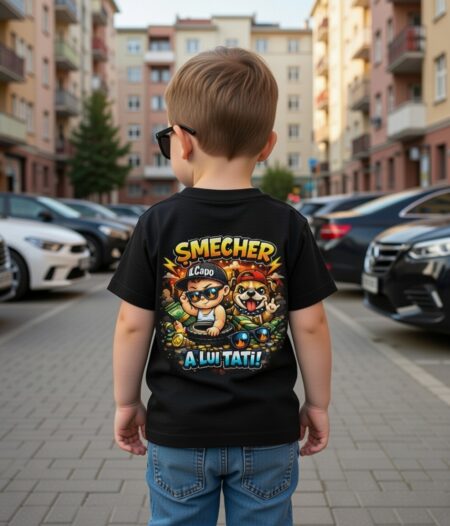 Tricou baieti 0-36m, Bumbac, Negru, Smecher a lui Tati