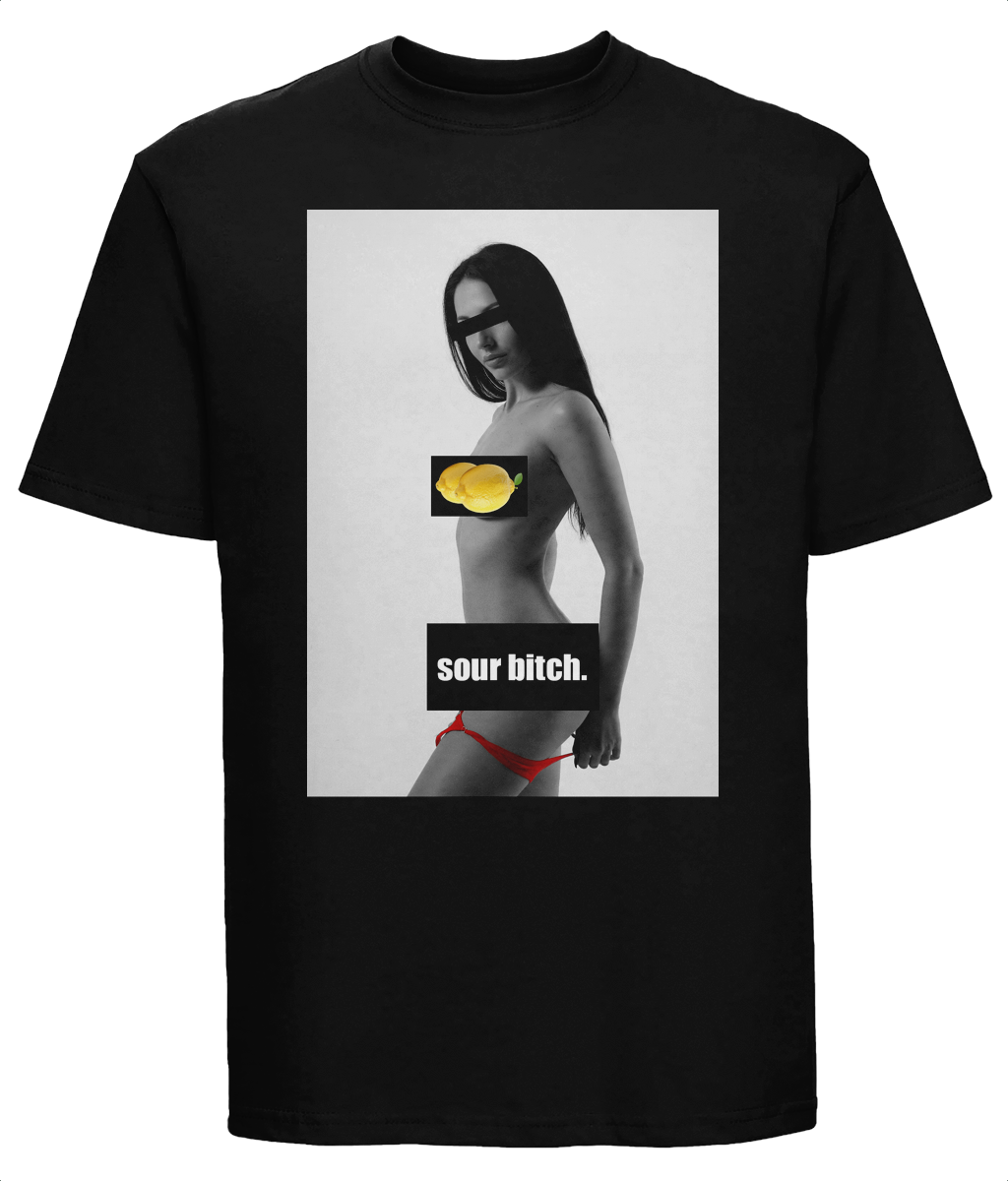 Tricou Bumbac, Damă, Negru, Imprimeu frontal, Sour btch - imagine 2