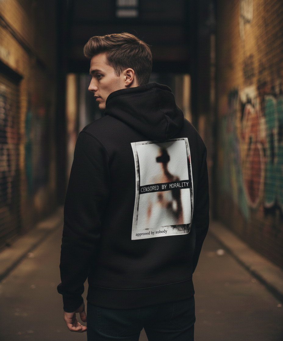 Hanorac Unisex Premium, Negru, Censored by Morality 1 - imagine 2